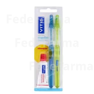 PACK VITIS MEDIO 2CEPILLOS + PASTA ANTICARIES 15ML VITIS