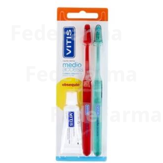 PACK VITIS MEDIO ACCES 2CEPILLOS+PASTA BLANQ. 15ML VITIS